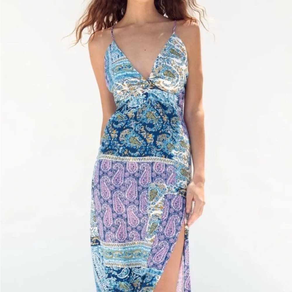 Zara Blue and Pink Paisley Dress